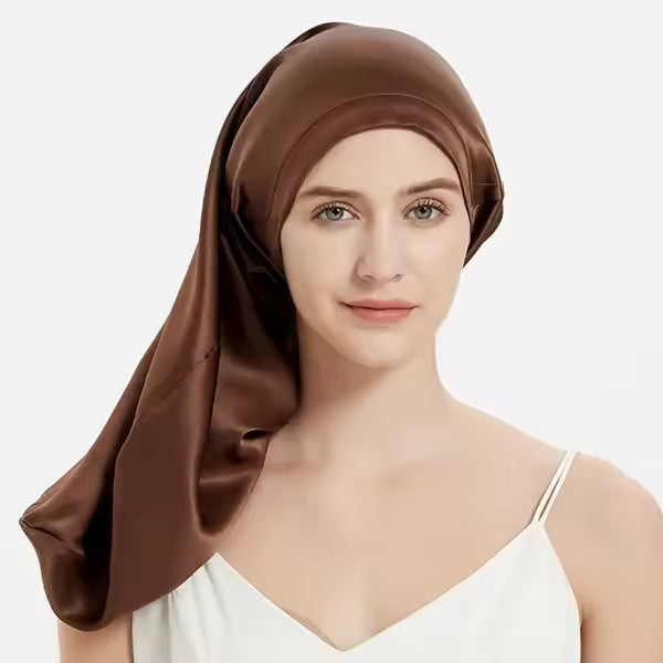 100% Mulberry Silk Long Sleep Bonnet – Adjustable Tie Band for Braids, Curls & Dreadlocks (SB20)