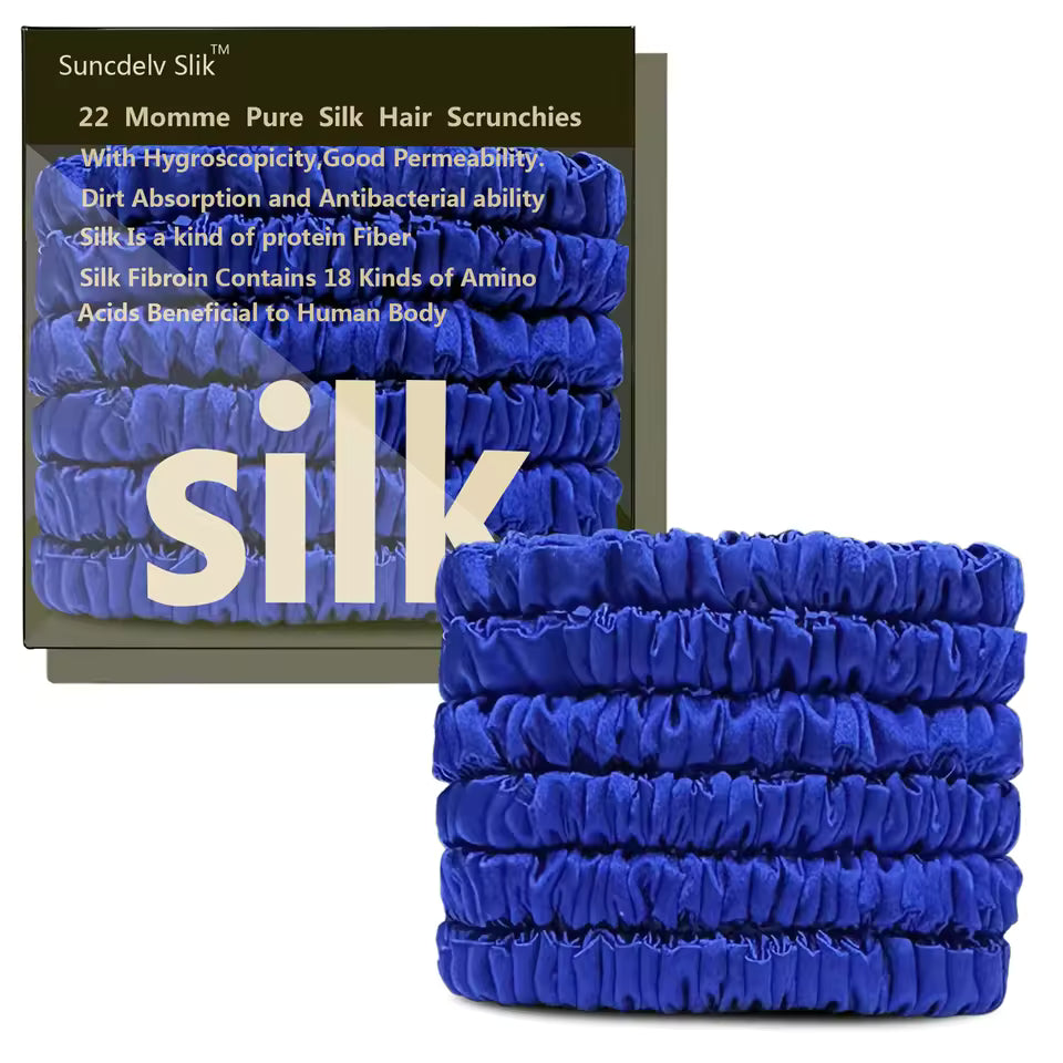 100% Mulberry Silk Scrunchie Set, 6 Pack, 22 Momme (SB21)