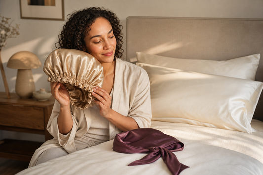 Silk bonnet and silk hair wrap compared for overnight hair protection