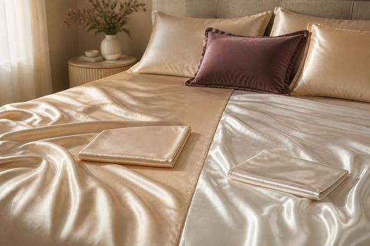 Mulberry silk sheets and glossy satin sheets compared on a premium bed