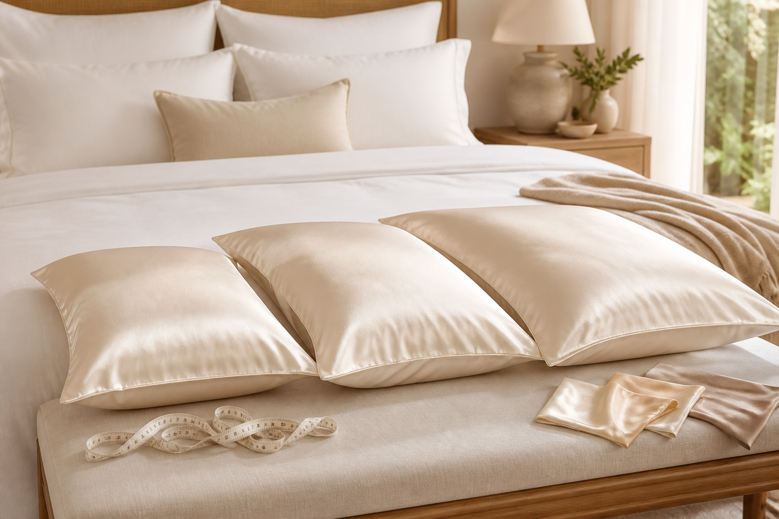 Standard, queen and king mulberry silk pillowcases compared on a warm Australian bed