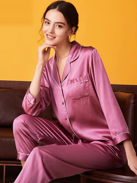 Women’s 16 Momme 100% Mulberry Silk Long Sleeve Pyjama Set (SB34) – main product view