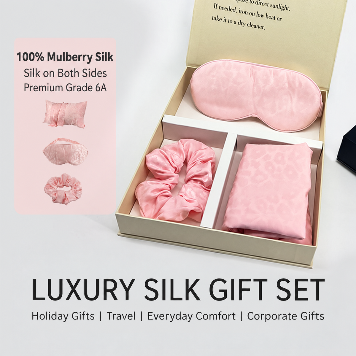 Leopard Jacquard Mulberry Silk Gift Set – 3-Piece, 19 Momme (SB68)