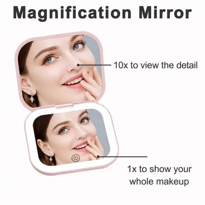 Small Pocket LED Travel Makeup Mirror, 3 lighting model with 10X Magnification