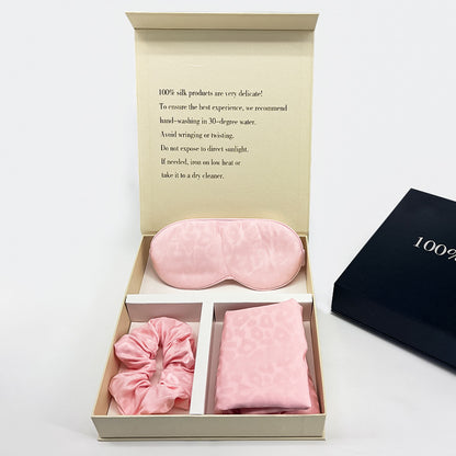Leopard Jacquard Mulberry Silk Gift Set – 3-Piece, 19 Momme (SB68)