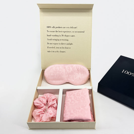Leopard Jacquard Mulberry Silk Gift Set – 3-Piece, 19 Momme (SB68)
