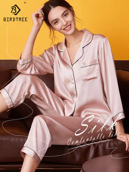 Women’s 16 Momme 100% Mulberry Silk Long Sleeve Pyjama Set (SB34)