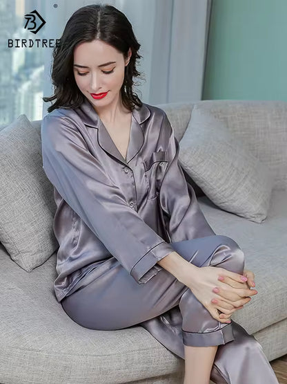 Women’s 16 Momme 100% Mulberry Silk Long Sleeve Pyjama Set (SB34)