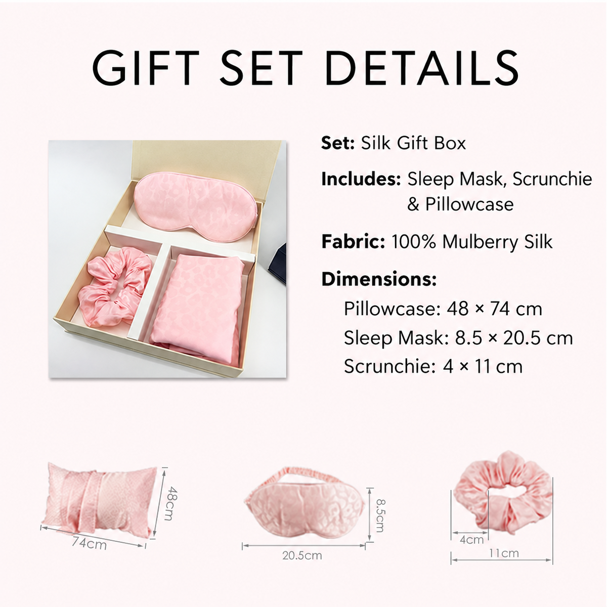 Leopard Jacquard Mulberry Silk Gift Set – 3-Piece, 19 Momme (SB68)