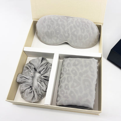 Leopard Jacquard Mulberry Silk Gift Set – 3-Piece, 19 Momme (SB68)