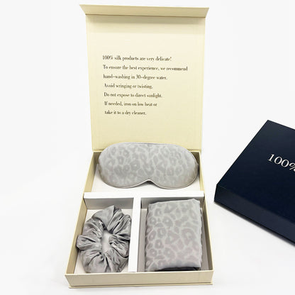 Leopard Jacquard Mulberry Silk Gift Set – 3-Piece, 19 Momme (SB68)