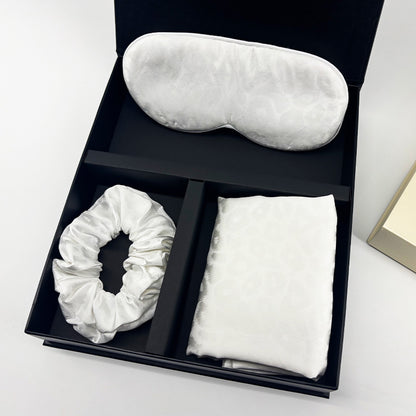 Leopard Jacquard Mulberry Silk Gift Set – 3-Piece, 19 Momme (SB68)