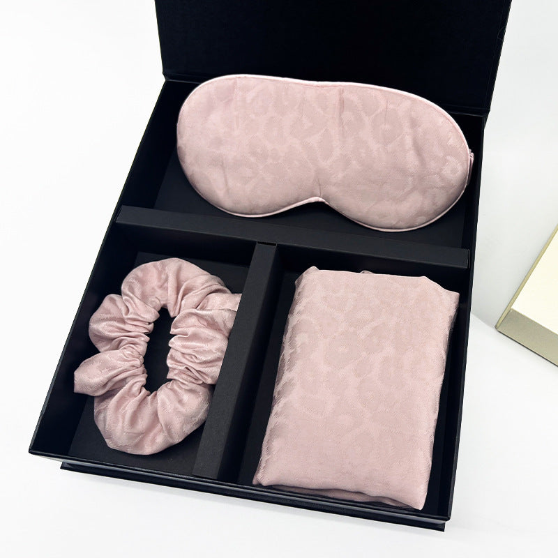 Leopard Jacquard Mulberry Silk Gift Set – 3-Piece, 19 Momme (SB68)