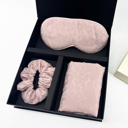 Leopard Jacquard Mulberry Silk Gift Set – 3-Piece, 19 Momme (SB68)