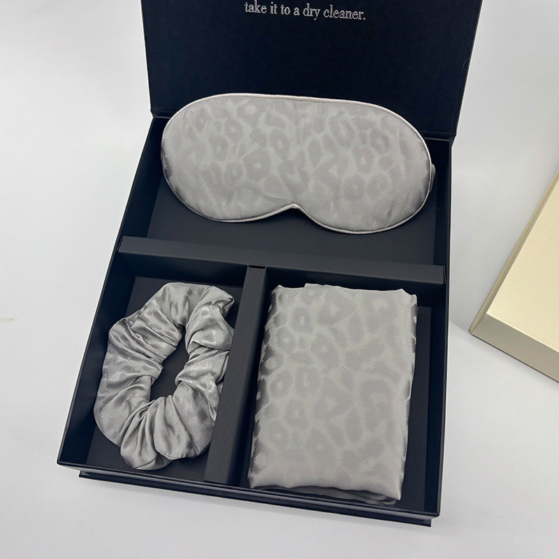 Leopard Jacquard Mulberry Silk Gift Set – 3-Piece, 19 Momme (SB68)
