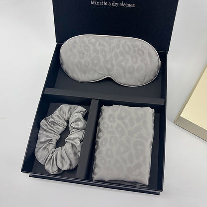 Leopard Jacquard Mulberry Silk Gift Set – 3-Piece, 19 Momme (SB68)
