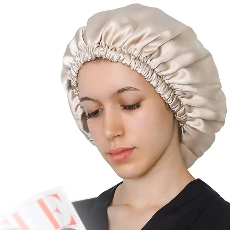 100% Real Silk Hair Bonnet – Double-Layer Night Cap with Soft Elastic Fit (SB24)