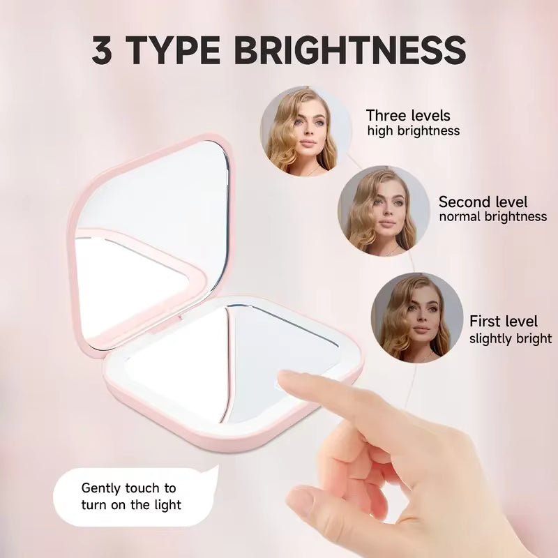 Small Pocket LED Travel Makeup Mirror, 3 lighting model with 10X Magnification
