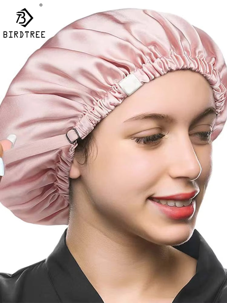 100% Real Silk Hair Bonnet – Double-Layer Night Cap with Soft Elastic Fit (SB24)