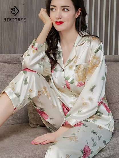 Women’s 16 Momme 100% Mulberry Silk Printed Pyjama Set (SB35)
