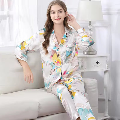 Women’s 16 Momme 100% Mulberry Silk Printed Pyjama Set (SB35)