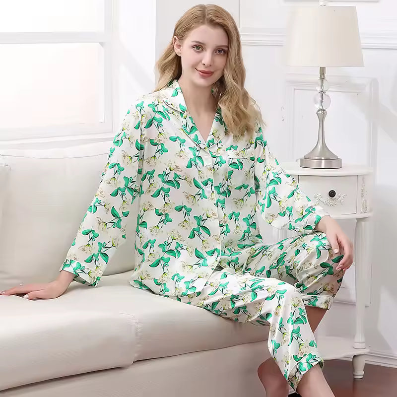 Women’s 16 Momme 100% Mulberry Silk Printed Pyjama Set (SB35)