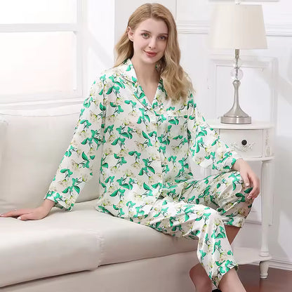 Women’s 16 Momme 100% Mulberry Silk Printed Pyjama Set (SB35)