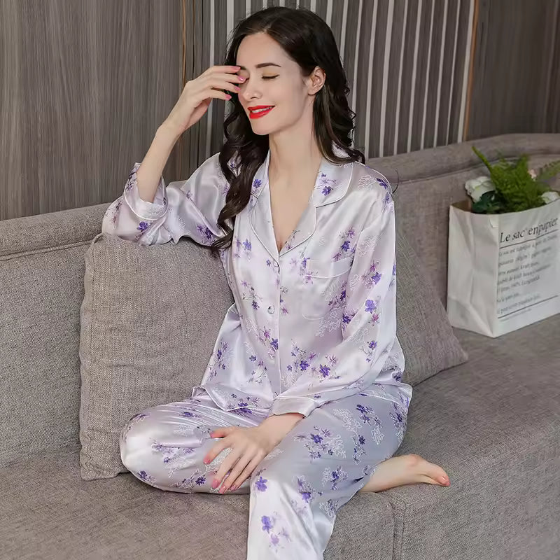 Women’s 16 Momme 100% Mulberry Silk Printed Pyjama Set (SB35)