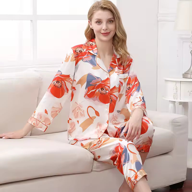 Women’s 16 Momme 100% Mulberry Silk Printed Pyjama Set (SB35)