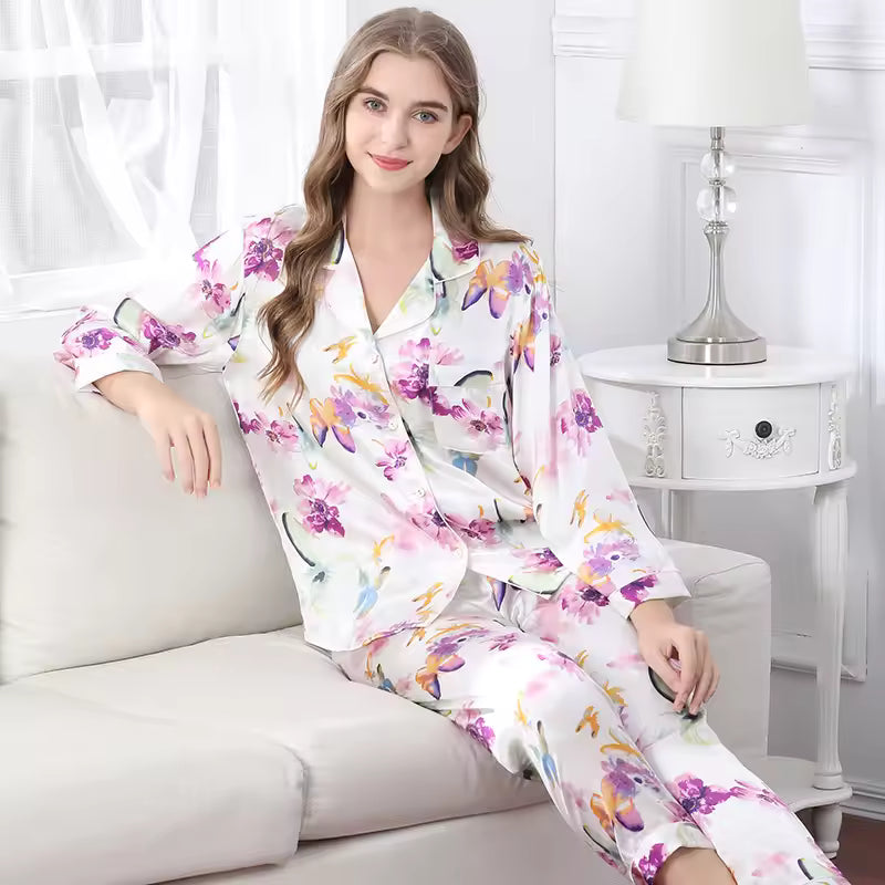 Women’s 16 Momme 100% Mulberry Silk Printed Pyjama Set (SB35)