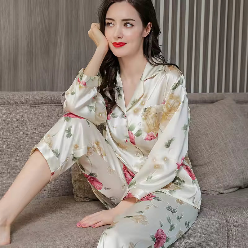 Women’s 16 Momme 100% Mulberry Silk Printed Pyjama Set (SB35)