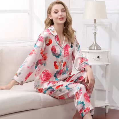 Women’s 16 Momme 100% Mulberry Silk Printed Pyjama Set (SB35)