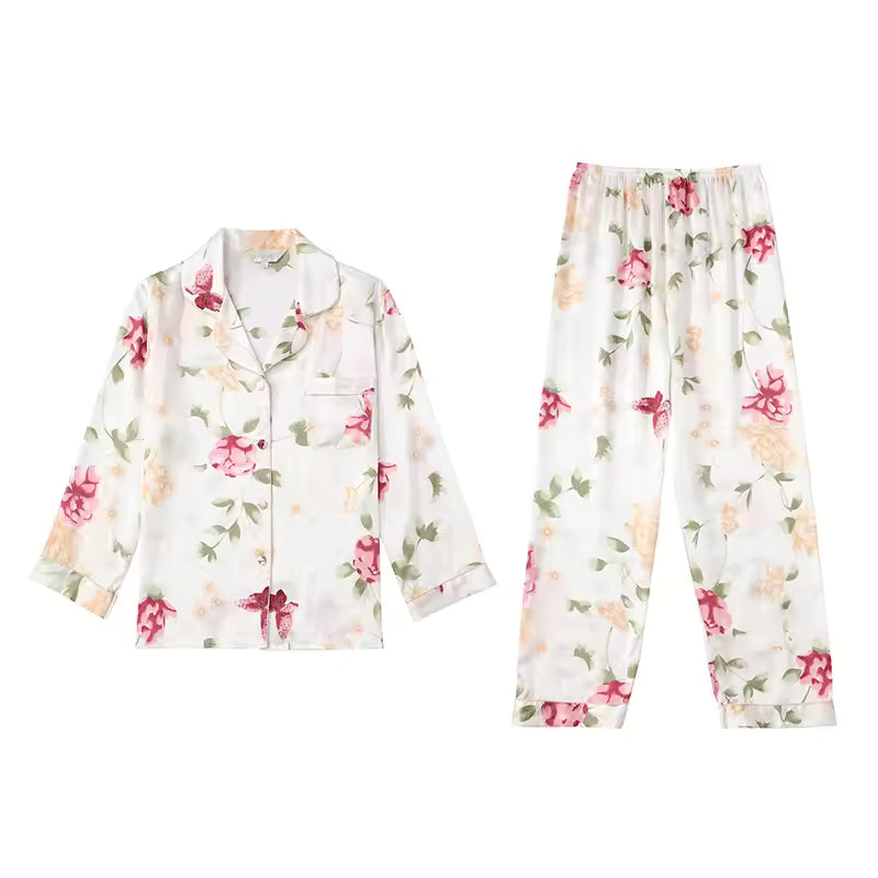 Women’s 16 Momme 100% Mulberry Silk Printed Pyjama Set (SB35)
