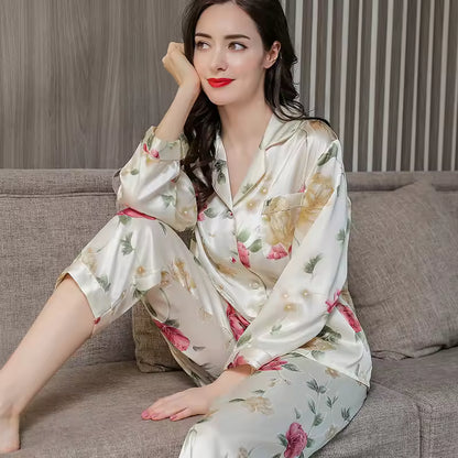 Women’s 16 Momme 100% Mulberry Silk Printed Pyjama Set (SB35)