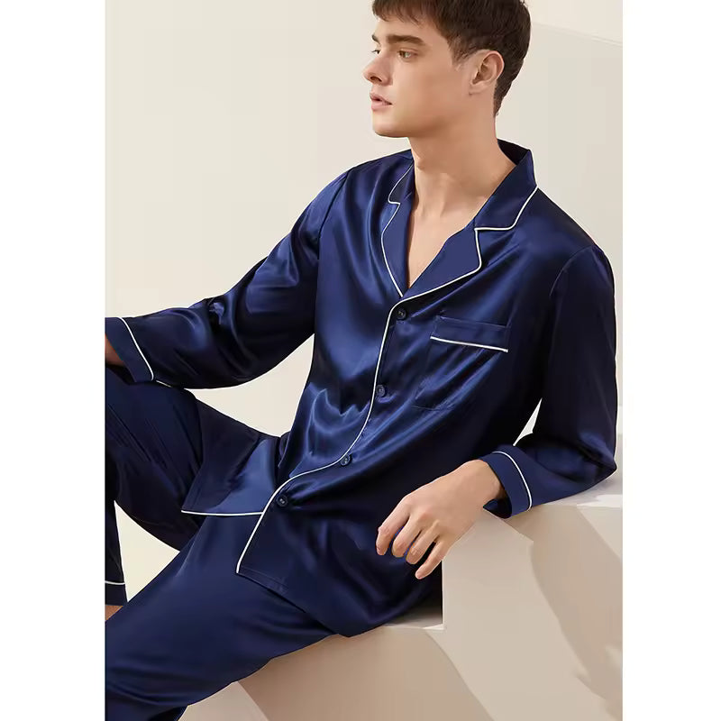Men’s 100% Mulberry Silk Long Sleeve Pyjama Set, 19 Momme (SB36)