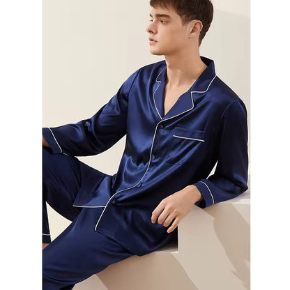 Men’s 100% Mulberry Silk Long Sleeve Pyjama Set, 19 Momme (SB36)