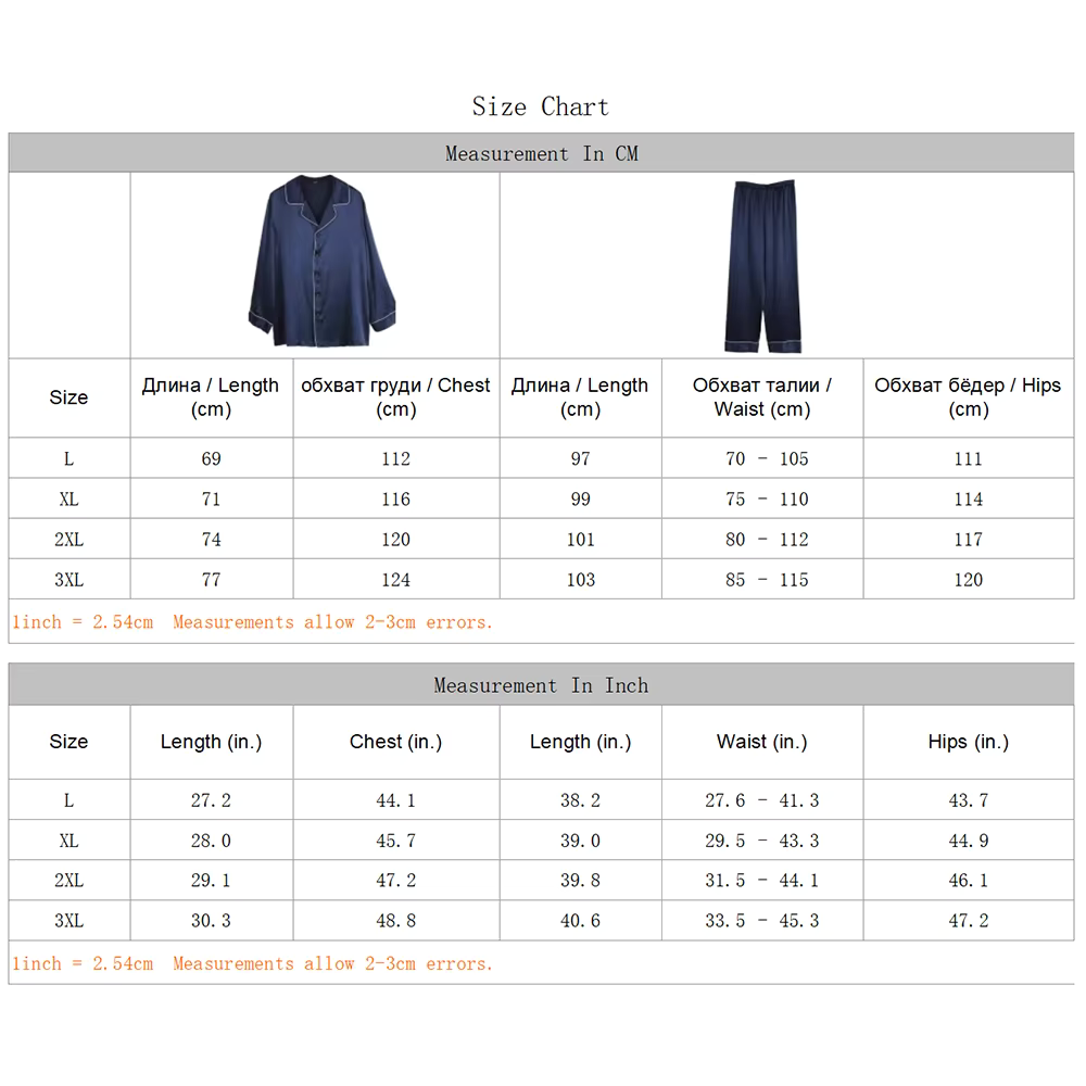 Men’s 100% Mulberry Silk Long Sleeve Pyjama Set, 19 Momme (SB36)