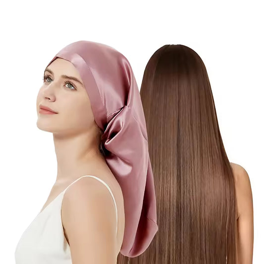 100% Mulberry Silk Long Sleep Bonnet – Adjustable Tie Band for Braids, Curls & Dreadlocks (SB20)