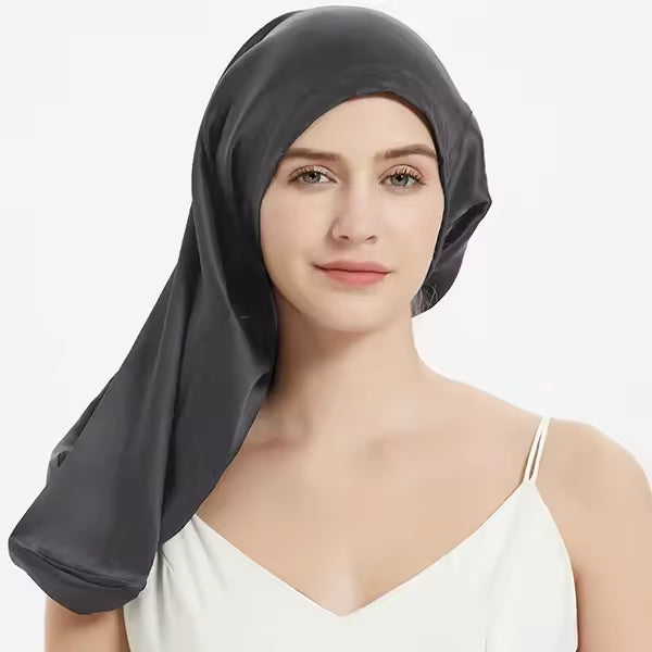 100% Mulberry Silk Long Sleep Bonnet – Adjustable Tie Band for Braids, Curls & Dreadlocks (SB20)