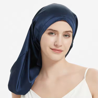 100% Mulberry Silk Long Sleep Bonnet – Adjustable Tie Band for Braids, Curls & Dreadlocks (SB20)