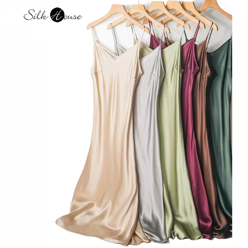 100% Natural Mulberry Silk 21 Momme V-Neck Slip Dress (SB32)