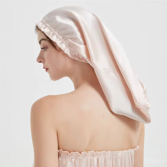 Long Mulberry Silk Sleep Bonnet for Thick & Curly Hair – Anti-Frizz Night Cap (SB28)