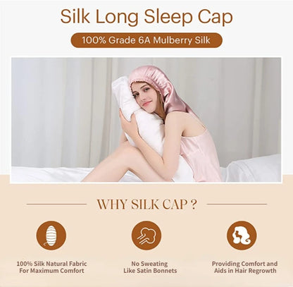 100% Mulberry Silk Long Anti-Frizz Sleep Bonnet (SB28)