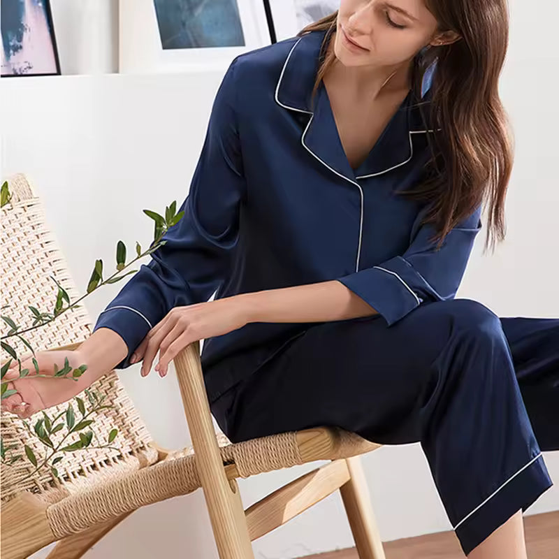 Women’s 100% Mulberry Silk Long Sleeve Pyjama Set, 19 Momme (SB33)