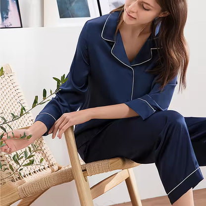 Women’s 100% Mulberry Silk Long Sleeve Pyjama Set, 19 Momme (SB33)