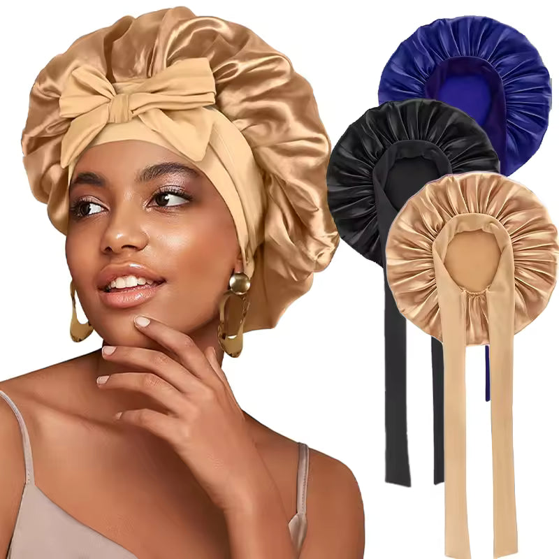 Satin Night Bonnet with Adjustable Tie – Secure, Comfortable Hair Protection (SB05)