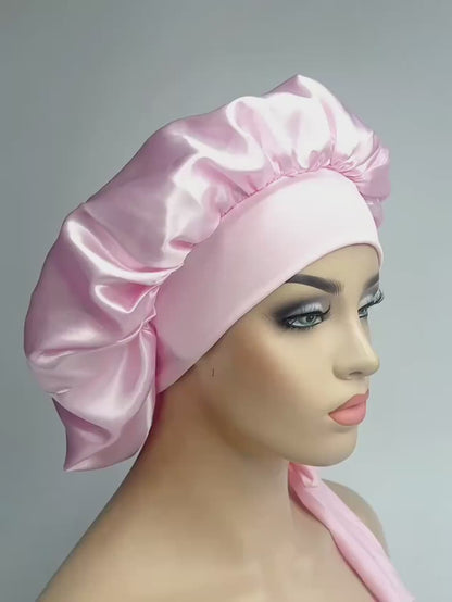 Adjustable Satin Sleep Bonnet – Secure Tie Band for All-Night Hair Protection (SB01)