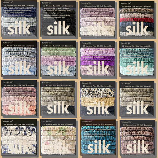 6-Pack 100% Mulberry Silk Scrunchies – Handmade Luxury Hair Ties (SB21)