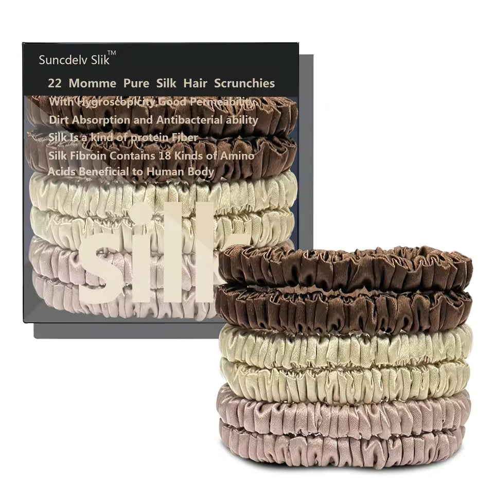 100% Mulberry Silk Scrunchie Set, 6 Pack, 22 Momme  (SB21)
