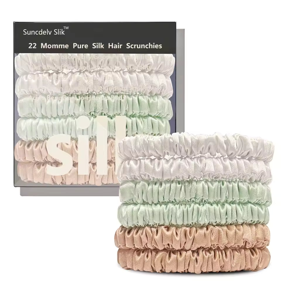 100% Mulberry Silk Scrunchie Set, 6 Pack, 22 Momme  (SB21)